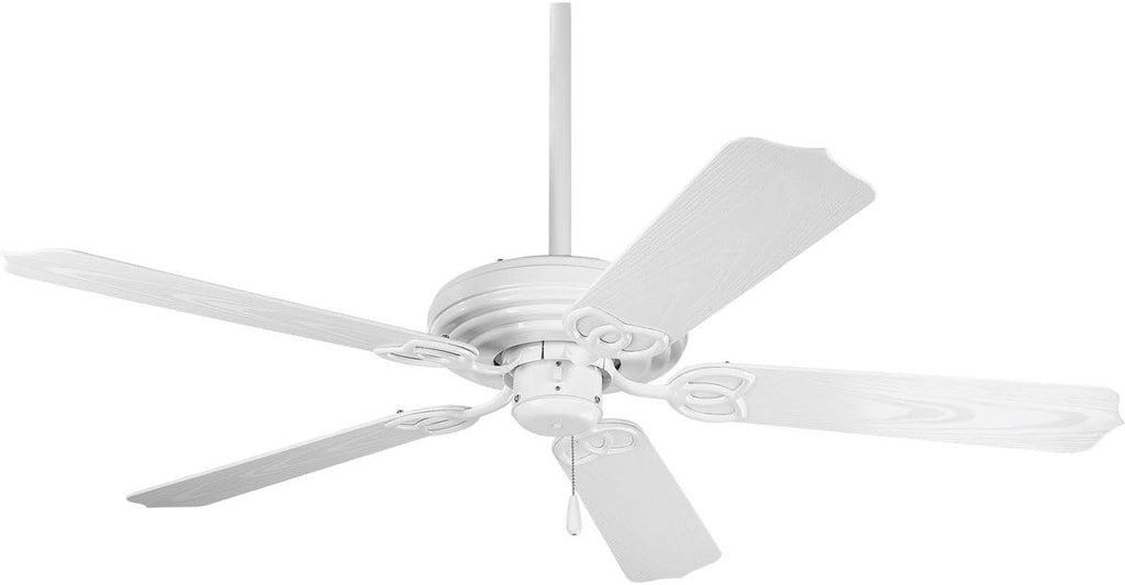 Progress Lighting P2502-30 52-Inch Patio Fan with 5 Blades and 3-Speed Reversible Motor White Fan with Abs White Blades for Outdoor Use, White