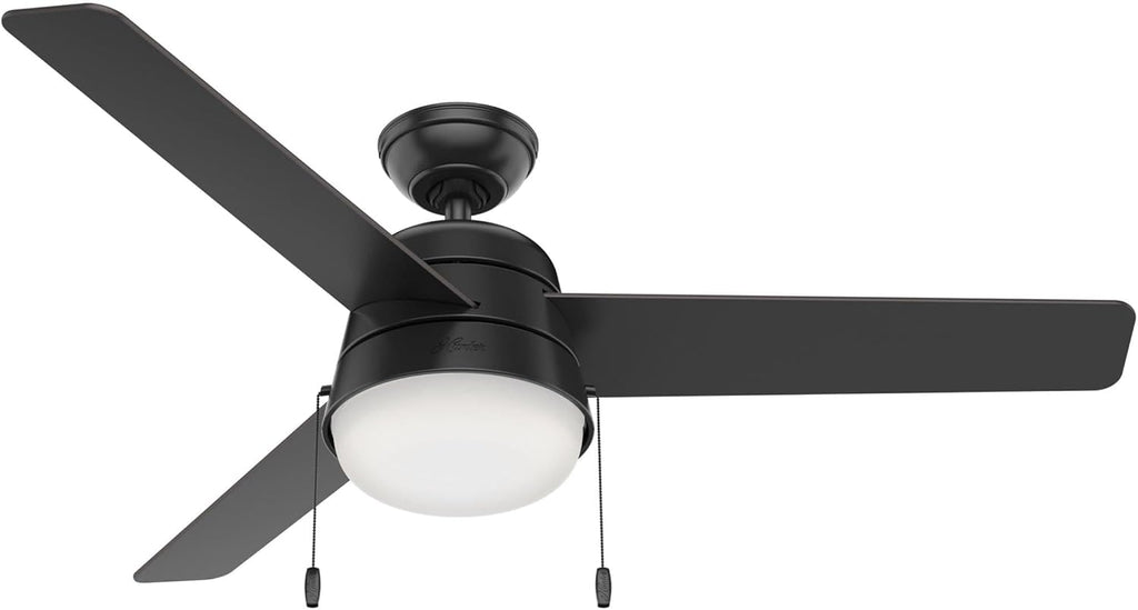 Hunter Fan 52 inch Ceiling Fan with Light, Outdoor or Indoor Black Ceiling Fan with Pull Chain for Porch, Living Room, Office, Kitchen, Garage, 3 Blades (Renewed)