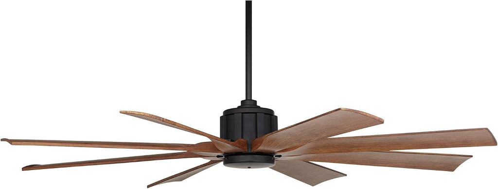 Possini Euro Design 60' Defender Modern Industrial Indoor Outdoor Ceiling Fan with Remote Control Matte Black Hand-Painted Koa Damp Rated for Patio Exterior House Home Porch Gazebo Garage Barn Roof