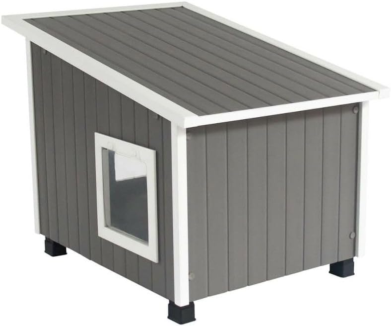 New Age Pet ECOFLEX Outdoor Cat House X-Large Weather Resistant, Raised Floor, Dual Vinyl Flaps, 30% Bigger, 28' W x 20' H