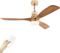 Modern Indoor Ceiling Fan with Light Remote Control,3 Solid Wood Blades,6 Speed DC Motor,22W Dual Color LED, Outdoor Ceiling Fan Chandelier for Living Room,Bedroom,Patio,Dining Room (Glossy Gold 48in)
