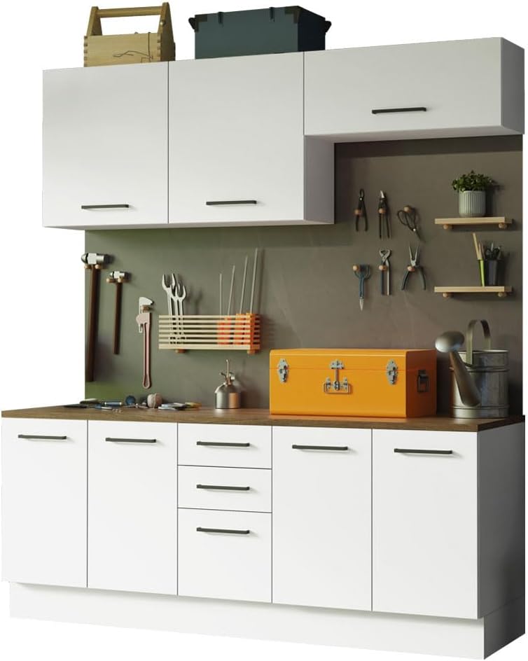 Madesa 4-Piece Garage and Utility Room Storage Cabinet Set 78 Inch with 33 Inch Base Cabinet and 31 Inch Slim Wall Cabinet Modular Storage Organization Unit - White