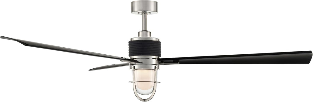 MINKA-AIRE F768L-BNW/CL Nauticus 65' 3-Blade LED Smart Indoor/Outdoor Ceiling Fan in Brushed Nickel Wet and Coal Black Blades with Clear Glass