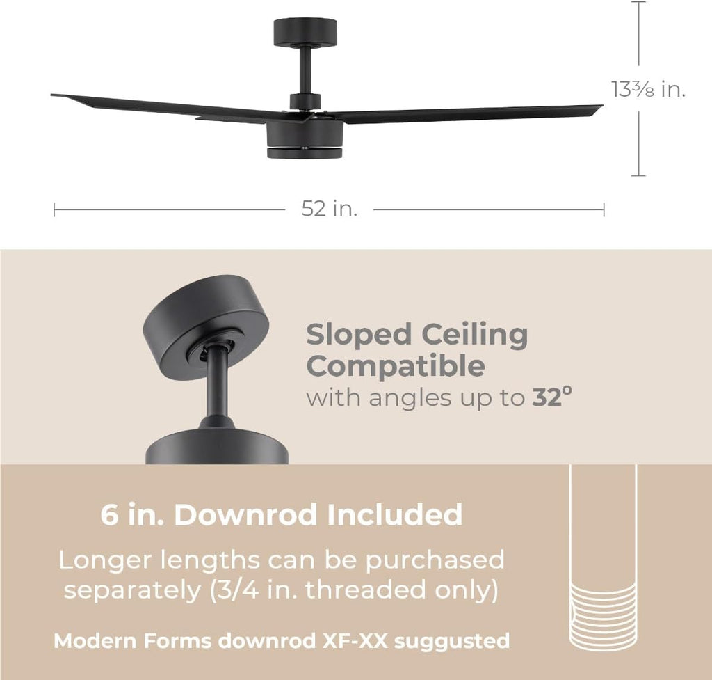 Indoor or Outdoor Breeze 52in 3-Blade Smart Indoor or Outdoor Ceiling Fan in Matte Black Works With iOS or Android App
