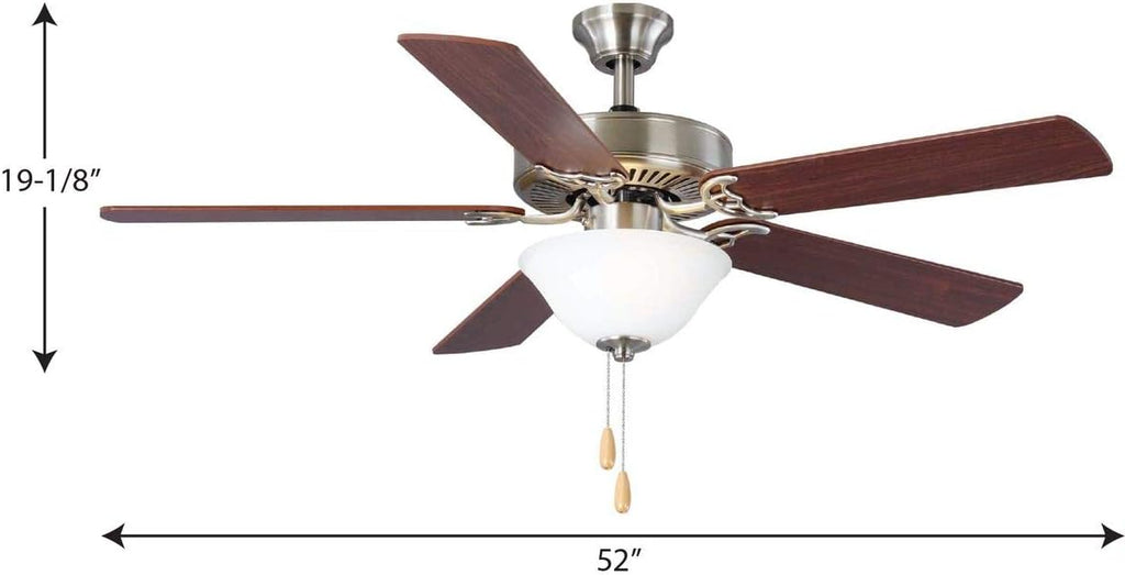 Progress Lighting AirPro Collection 52'' Five-Blade Ceiling Fan with White Etched Light Kit