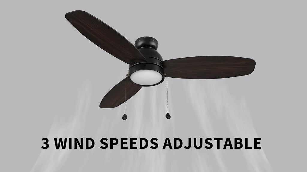 SMAAIR 48 Inch Indoor Ceiling Fans with Pull Chain, Modern Ceiling Fans with LED Lights, Dimmable, 3-Peed Quiet DC Motors, 3 Blades for Bedroom, Reversible, Wooden/Walnut