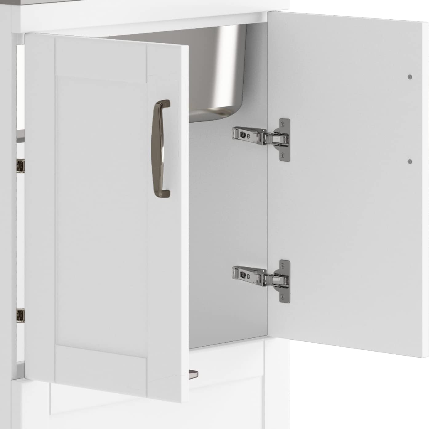 SIMPLIHOME Reed All-in-One 24 inch Wide Utility Sink and Laundry Cabinet in Pure White Finish, Transitional Stainless Steel Sink Cabinet for Laundry Rooms with High-Arch Chrome Faucet and Storage