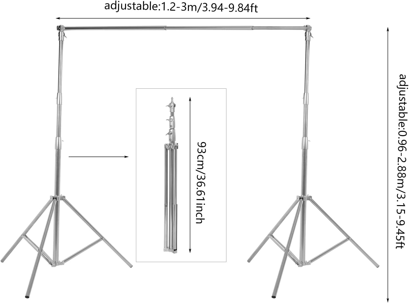 Photography Backdrop Stand 9.84x9.45ft(WxH) Photo Studio Adjustable Background Stand Support Kit with Clamps and Carry Bag for Parties,Wedding, Photography