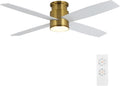 WINGBO 52 Inch Flush Mount DC Ceiling Fan with Lights and Remote, 4 Reversible Blades, Ultra Quiet 6-Speed DC Motor, Hugger Low Profile Indoor Ceiling Fan, Brass Finish