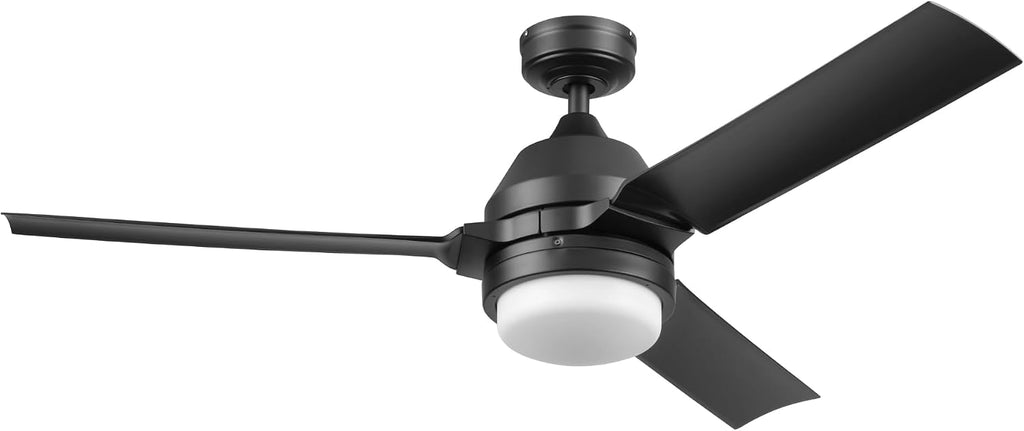 Honeywell Ceiling Fans Port Isle Modern 54 Inch Outdoor Ceiling Fan with Light, LED Fan with Remote Control, 3 Contemporary Matte Black Weather Resistant Blades, Black (51986-01)