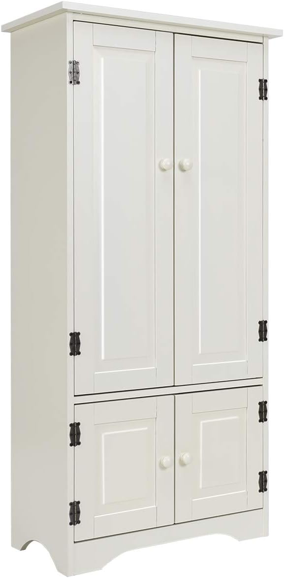 Giantex Accent Floor Storage Cabinet Adjustable Shelves Antique 2-Door Low Floor Cabinet Pantry 24' Lx13 Wx49 H (Cream White)