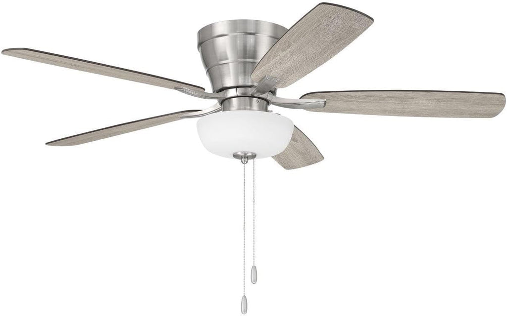 Craftmade 52' Wheeler Indoor Flush Mount 5 Blade Brushed Polished Nickel Finish Ceiling Fan with Single Bowl Light