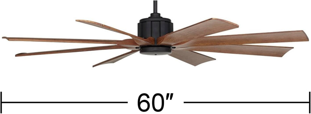 Possini Euro Design 60' Defender Modern Industrial Indoor Outdoor Ceiling Fan with Remote Control Matte Black Hand-Painted Koa Damp Rated for Patio Exterior House Home Porch Gazebo Garage Barn Roof