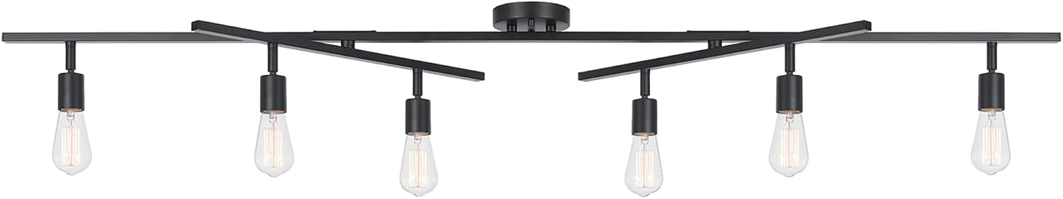 Globe Electric 64000125 64' 6-Light Double Center Swivel Track Lighting, Matte Black, Adjustable Pivoting Heads, Center Canopy, Modern Ceiling Light for Kitchen Island, Hallway, or Dining Room
