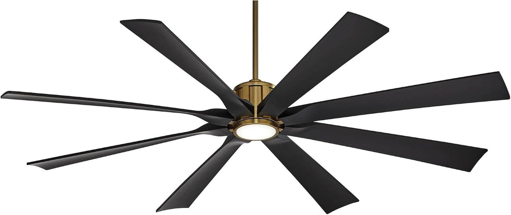 Possini Euro Design 70' Defender Modern Outdoor Ceiling Fan with LED Light Remote Control Soft Brass Matte Black Damp Rated for Patio Exterior House Home Porch Gazebo Garage Barn