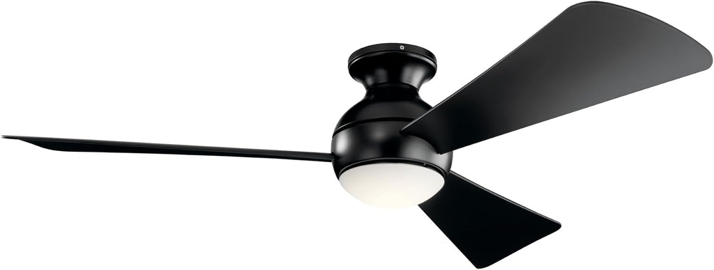 KICHLER Sola 54 in. Integrated LED Indoor Satin Black Flush Mount Ceiling Fan with Light Kit and Wall Control 330152SBK