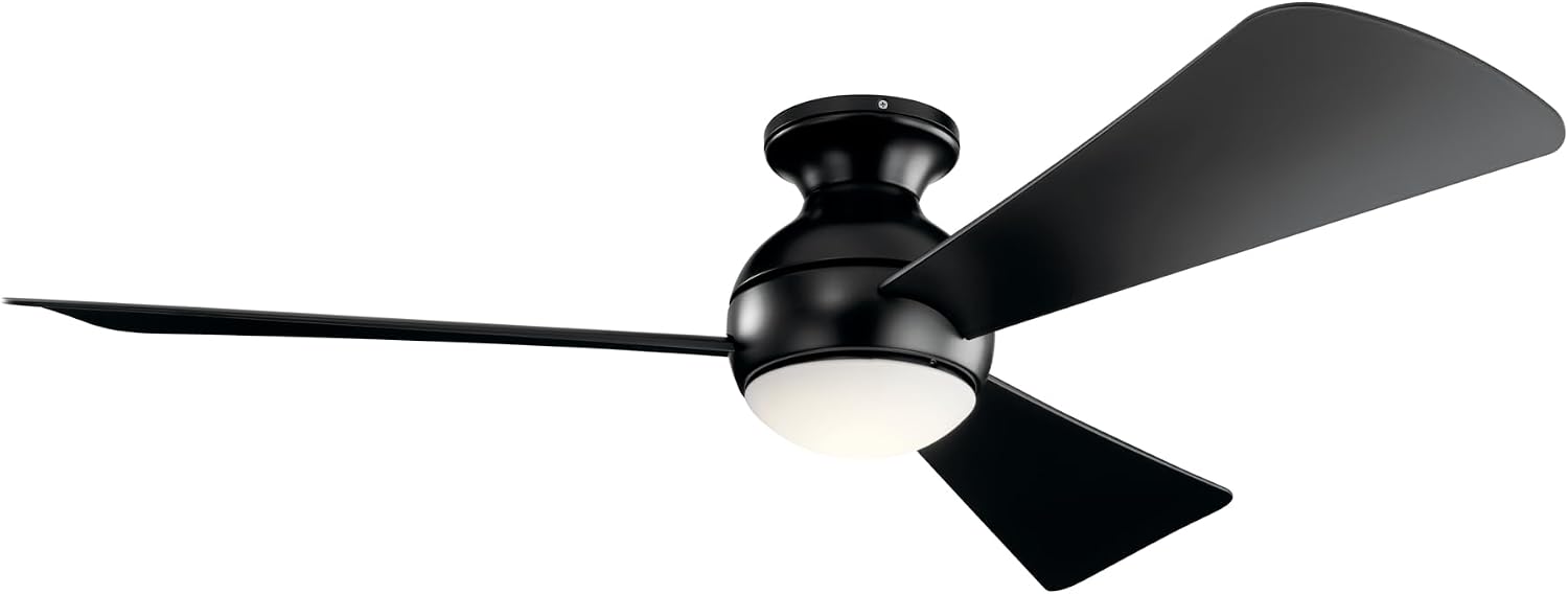 KICHLER Sola 54 in. Integrated LED Indoor Satin Black Flush Mount Ceiling Fan with Light Kit and Wall Control 330152SBK