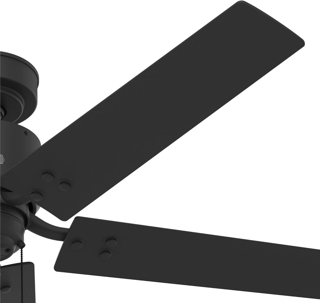 Hunter 52 inch Outdoor or Indoor Ceiling Fan No Light - Black Ceiling Fan without Light, For Patio, Porch, Garage, or Living Room, Standard Mount, 5 Blades, Pull Chain - Windbound 51459, Matte Black