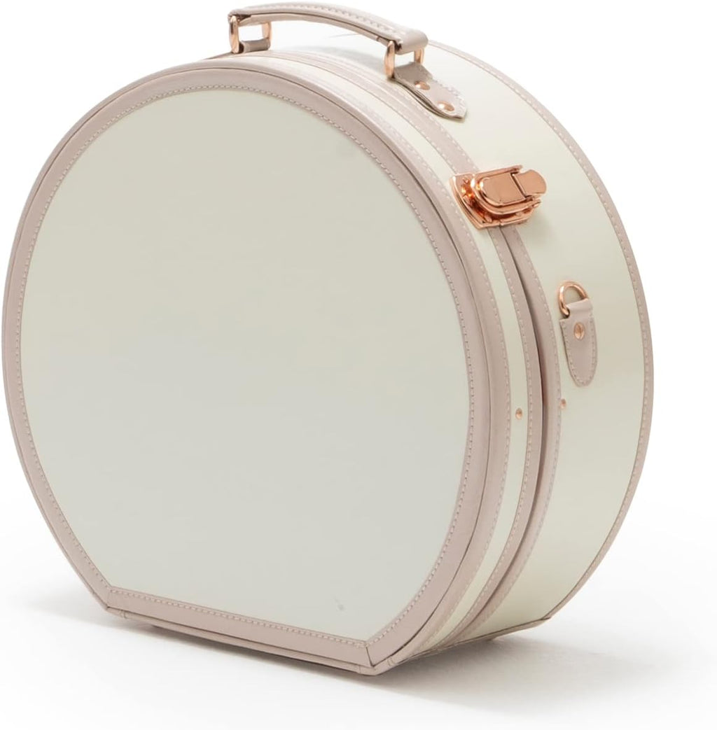 COTRUNKAGE Small Floral Round Hat Box Vintage Luggage Cosmetic Case (D.12, Cream White)