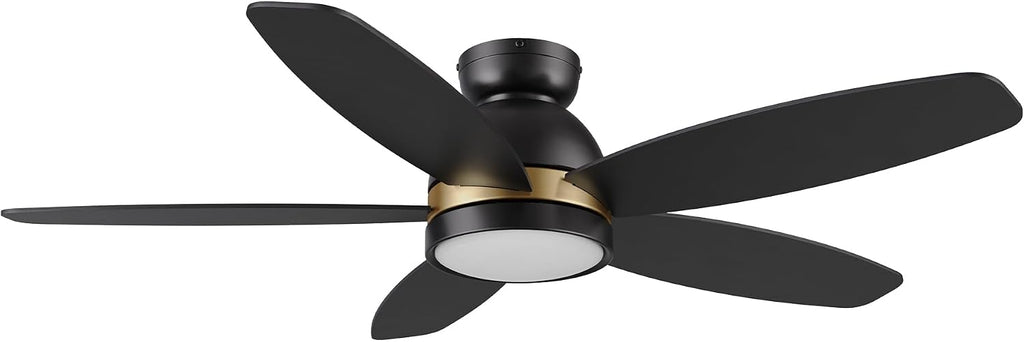 Carro 48' Ceiling Fan with Light Flush Mount, DC 10 Speeds Silent with Remote, 3 Light Colors Dimmable LED Ceiling Fan Low Profile for Living Room, Black