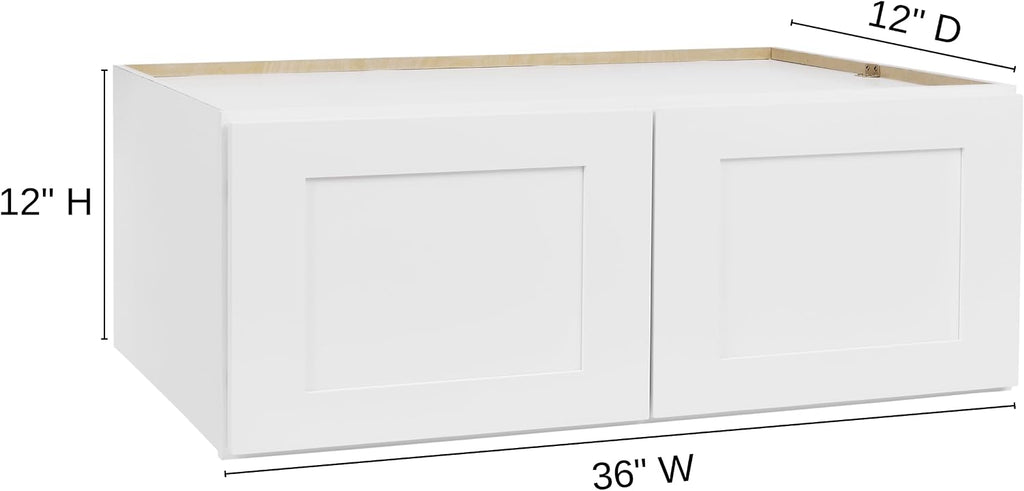 White Shaker Wall Cabinet - Ready to Assemble, Perfect for Kitchen, Laundry, and Bathroom Storage - 36'W x 12'H x 12'D