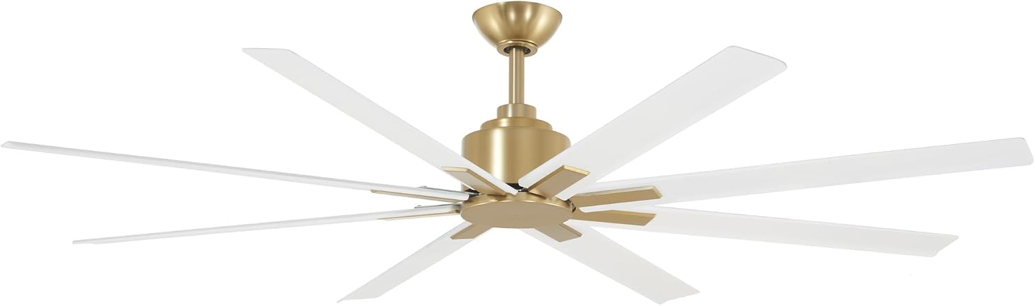 MINKA-AIRE F896-65-SBR/WHF Xtreme H2O 65 Inch DC Motor Outdoor Ceiling Fan with Remote Control in Soft Brass Finish with Flat White Blades