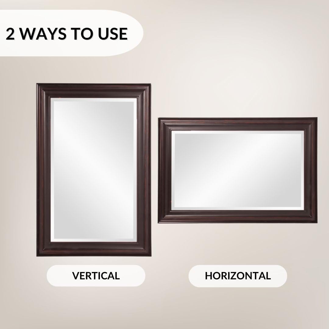 Howard Elliott Collection George Rectangular Oil Rubbed Bronze Wall Mirror, Rectangle Hanging Wood Framed Vanity Mirrors for Home Decor, Living Room, Bathroom, Bedroom, or Hallway, 24 x 36 Inch
