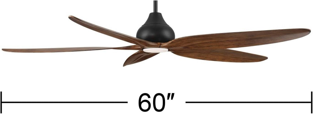 Casa Vieja 60' Lotus Bay Modern Coastal Indoor Outdoor Ceiling Fan 5 Blade LED Light Remote Control Matte Black Finish Brown Walnut Finish Blades Bedroom Patio Living Room Damp Rated Decorative