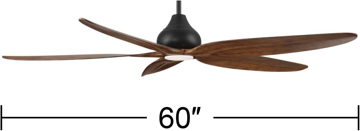 Casa Vieja 60' Lotus Bay Modern Coastal Indoor Outdoor Ceiling Fan 5 Blade LED Light Remote Control Matte Black Finish Brown Walnut Finish Blades Bedroom Patio Living Room Damp Rated Decorative