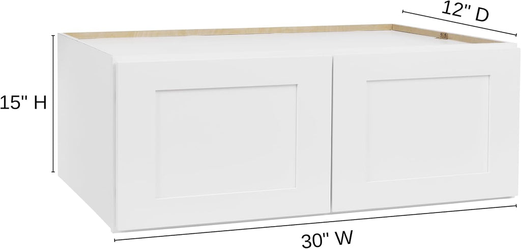 White Shaker Wall Cabinet - Ready to Assemble, Perfect for Kitchen, Laundry, and Bathroom Storage - 30'W x 15'H x 12'D