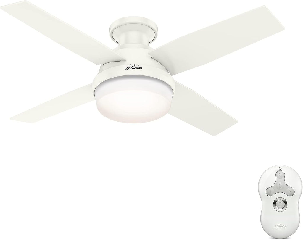 Hunter Fan 44 inch Low Profile Fresh White Indoor/Outdoor Ceiling Fan with Light Kit and Remote Control (Renewed)
