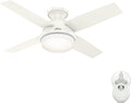 Hunter Fan 44 inch Low Profile Fresh White Indoor/Outdoor Ceiling Fan with Light Kit and Remote Control (Renewed)