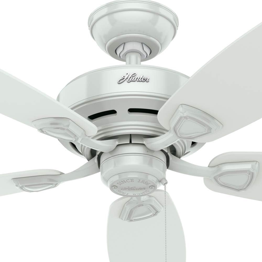 Hunter 48 inch Outdoor or Indoor Ceiling Fan No Light - White Ceiling Fan without Light, Standard Mount, For Patio, Porch, Garage, or Living Room, 5 Blades, Pull Chain - Sea Wind 53350, White