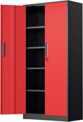 SUNCROWN Metal Storage Cabinets with Lock, Tool Cabinet, 72' Locking Steel Storage, Tall Locker Organizer Garage Cabinets with 2 Doors and 4 Shelves for Home,Office,Warehouse,Garage,School(Black Red)
