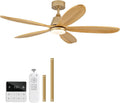 48 Inch Ceiling Fans with Lights and Remote, Modern Indoor Outdoor Ceiling Fan with Light for Patio Bedroom, Dimmable, 5 Wood Blades, Wall Switch, Reversible DC Motor, Memory Function (Gold)