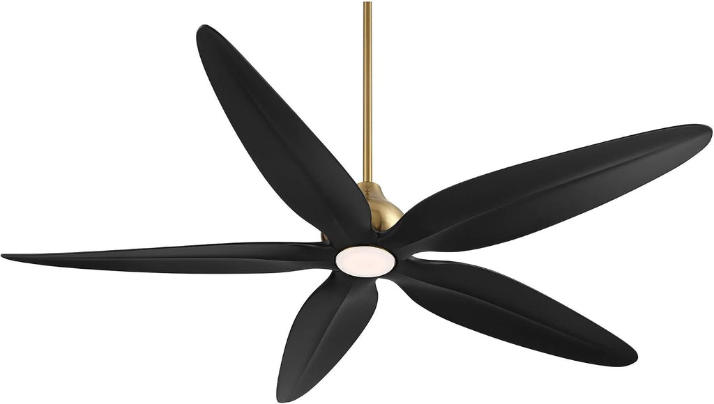 Casa Vieja 60' Lotus Bay Modern Indoor Outdoor Ceiling Fan 5 Blade LED Light Remote Control Brass Finish Black Blades Bedroom Patio Living Room Kitchen Porch Damp Rated Decorative DC Motor Garage