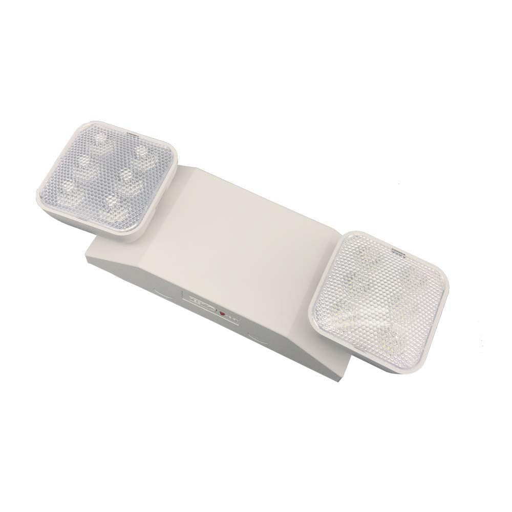 Amazon Basics LED Emergency Light, UL Certified, Fire Resistant, Battery Backup for Power Failure, Adjustable Two Heads, Wall Mount, White, 6-Pack