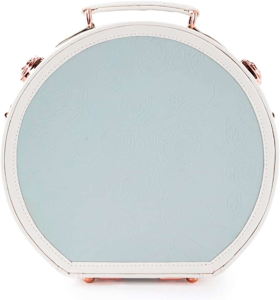 COTRUNKAGE Small Floral Round Hat Box Vintage Luggage Cosmetic Case, D.12/Embossed Blue