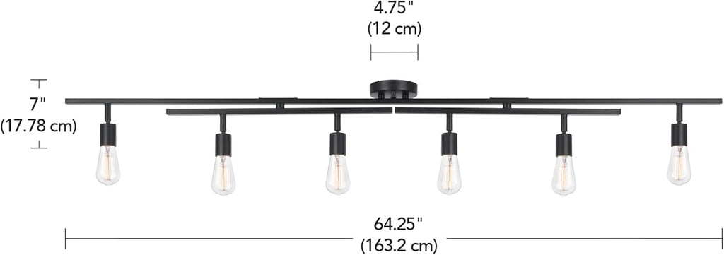 Globe Electric 64000125 64' 6-Light Double Center Swivel Track Lighting, Matte Black, Adjustable Pivoting Heads, Center Canopy, Modern Ceiling Light for Kitchen Island, Hallway, or Dining Room