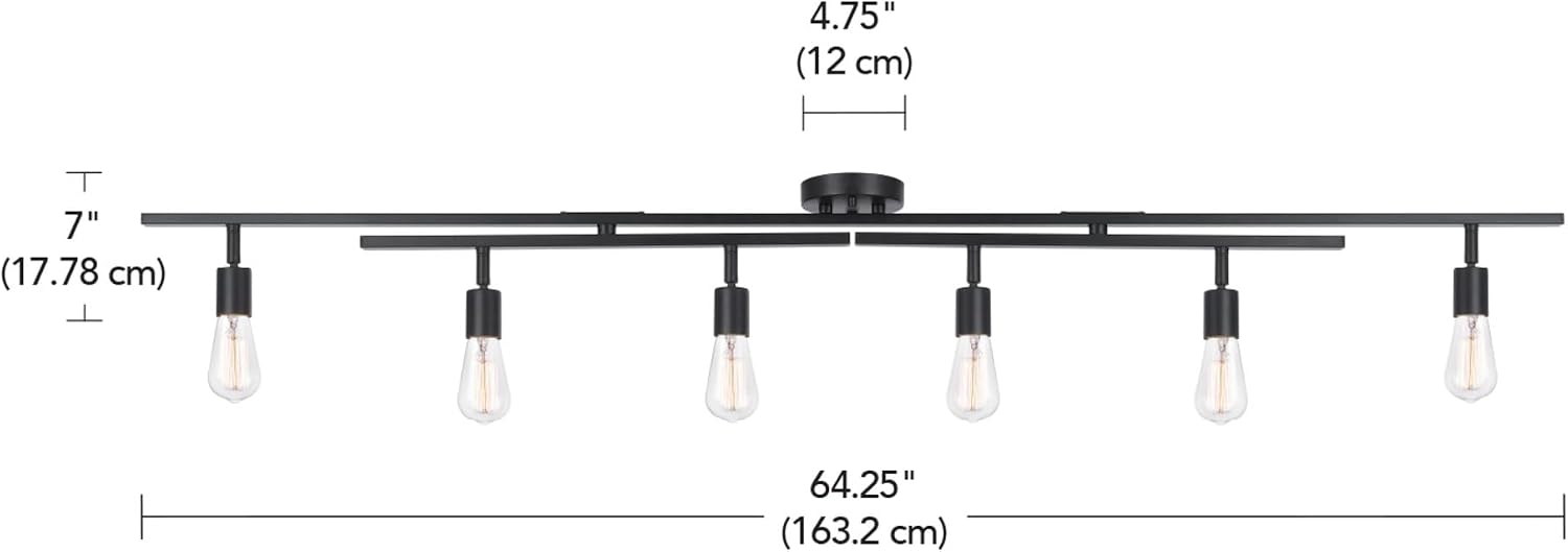 Globe Electric 64000125 64' 6-Light Double Center Swivel Track Lighting, Matte Black, Adjustable Pivoting Heads, Center Canopy, Modern Ceiling Light for Kitchen Island, Hallway, or Dining Room