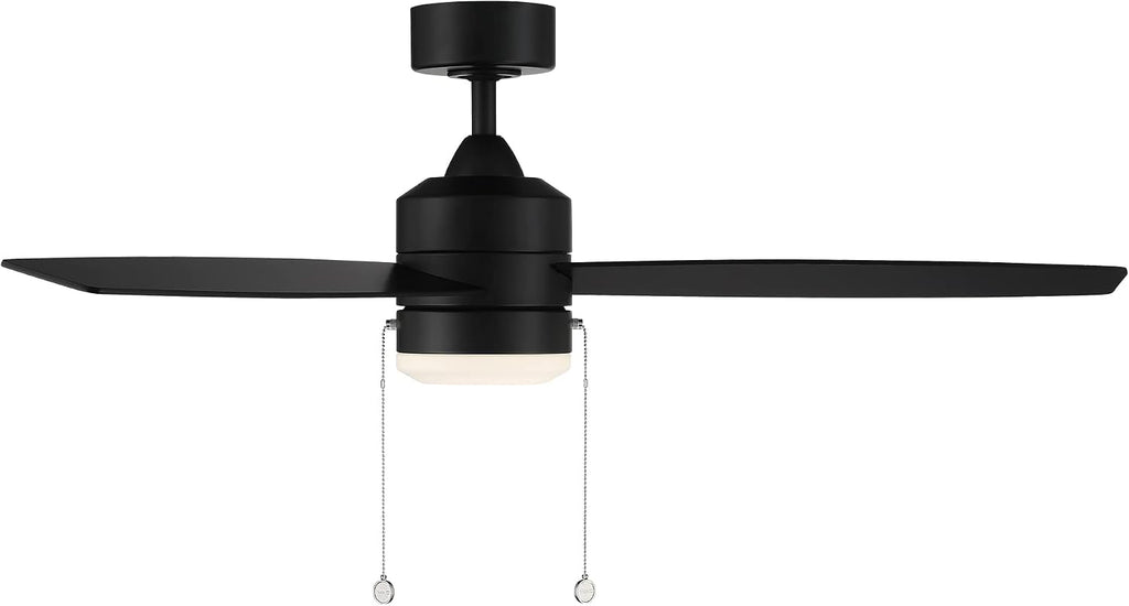 WAC Atlantis Indoor and Outdoor 3-Blade Pull Chain Ceiling Fan 52in Matte Black with 3000K LED Light Kit