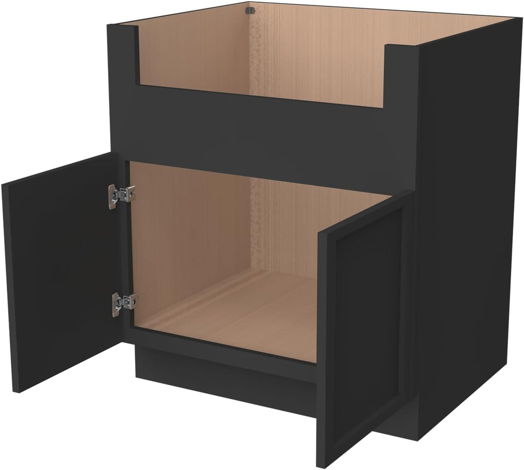 33 Inch RTA Kitchen Sink Base Cabinet - Solid Wood Shaker Style Farmhouse Cabinet with Soft Close Doors, Fits 24-30 Inch Undermount Sinks, Ready to Assemble (Black (Slim))