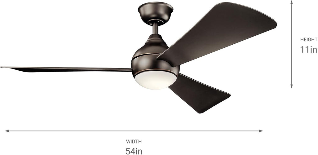 Kichler Sola 54' LED Indoor Outdoor Ceiling Fan In Old Bronze®, 3-Blade, 3000K, (54' W x 11' H), 330152OZ