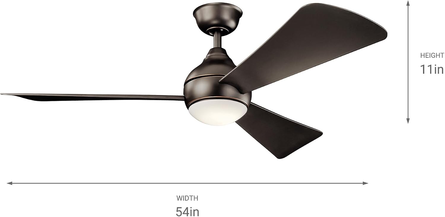 Kichler Sola 54' LED Indoor Outdoor Ceiling Fan In Old Bronze®, 3-Blade, 3000K, (54' W x 11' H), 330152OZ