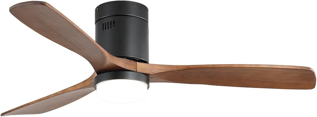 CACI Mall 52 Inch Wood Flush Mount Ceiling Fan with Lights, 3 Blades, Low Profile, Modern, 3CCT, Dimmable, Noiseless, Remote Contral, Outdoor Indoor Ceiling Fans for Bedroom/Farmhouse/Patio