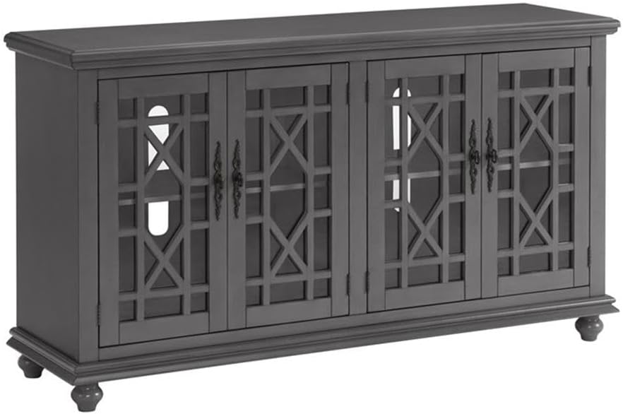 Elegant Gray Wood TV Stand for 50', 55', 60', 65' TVs, Entertainment Center with Doors, Adjustable Shelves, Storage, Media Console, Sideboard, Hallway Accent Chest 63' W x 18' D x 35' H