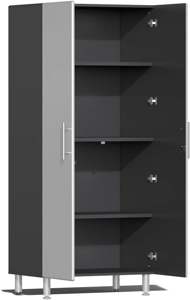 Ulti-MATE UG22162S 16-Piece Garage Cabinet Kit with Bamboo Worktops in Stardust Silver Metallic