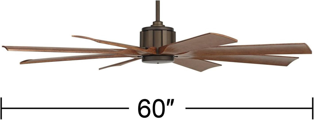 Possini Euro Design 60' Defender Industrial Rustic Farmhouse Outdoor Ceiling Fan with Remote Control Oil Rubbed Bronze Hand-Painted Koa Damp Rated for Patio Exterior House Home Porch Gazebo Garage