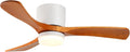 GESUM 42' Flush Mount Ceiling Fan with Lights3 Wood Blades, Reversible,Dimmable, Low Profile Ceiling Fan with Remote Control for Living Room Kitchen Bedroom(White+Wood)
