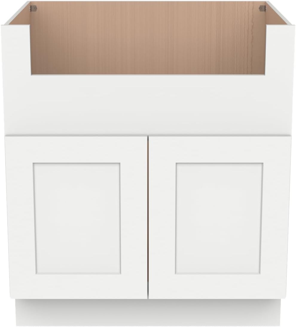 33 Inch RTA Kitchen Sink Base Cabinet - Solid Wood Shaker Style Farmhouse Cabinet with Soft Close Doors, Fits 24-30 Inch Undermount Sinks, Ready to Assemble (Origami White)